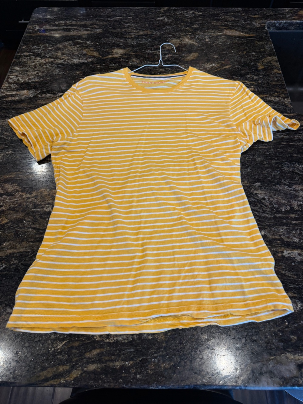 Sun + Stone Mustard Yellow & White Striped Short Sleeve Tee